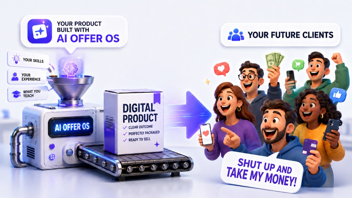 AI Offer OS turns your skills, experience, and what you teach into a packaged digital product that future clients beg to buy.